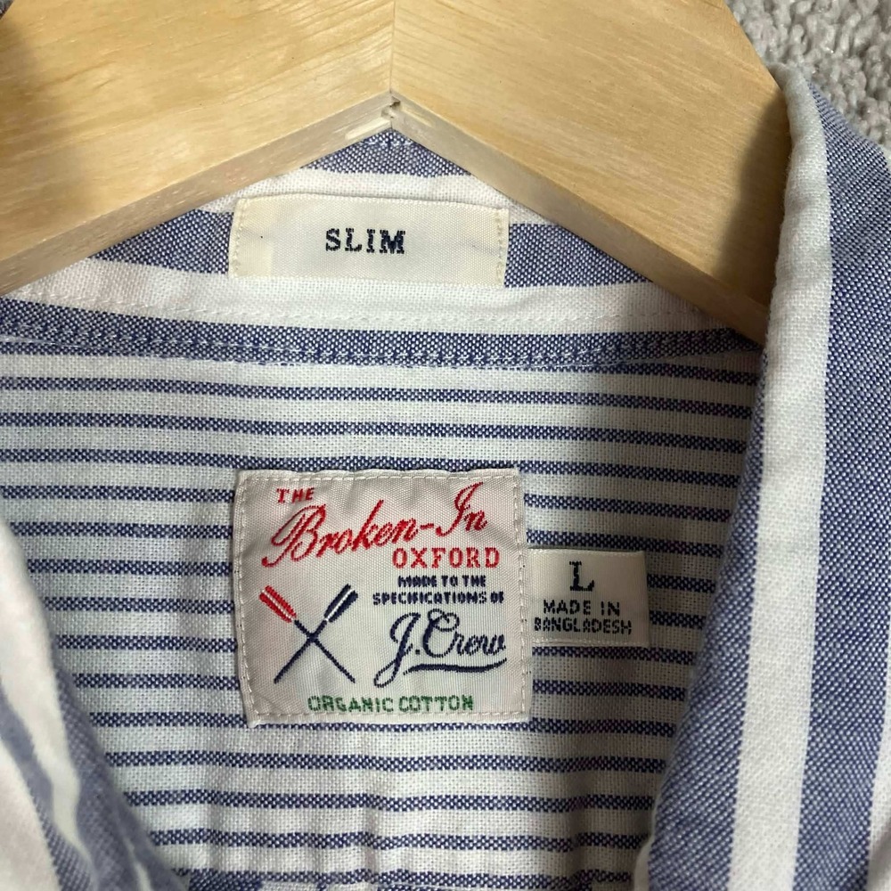 JCrew Broken-In Oxford Shirt Men's Large Blue White Stripe Slim Fit Button Down - Picture 3 of 14